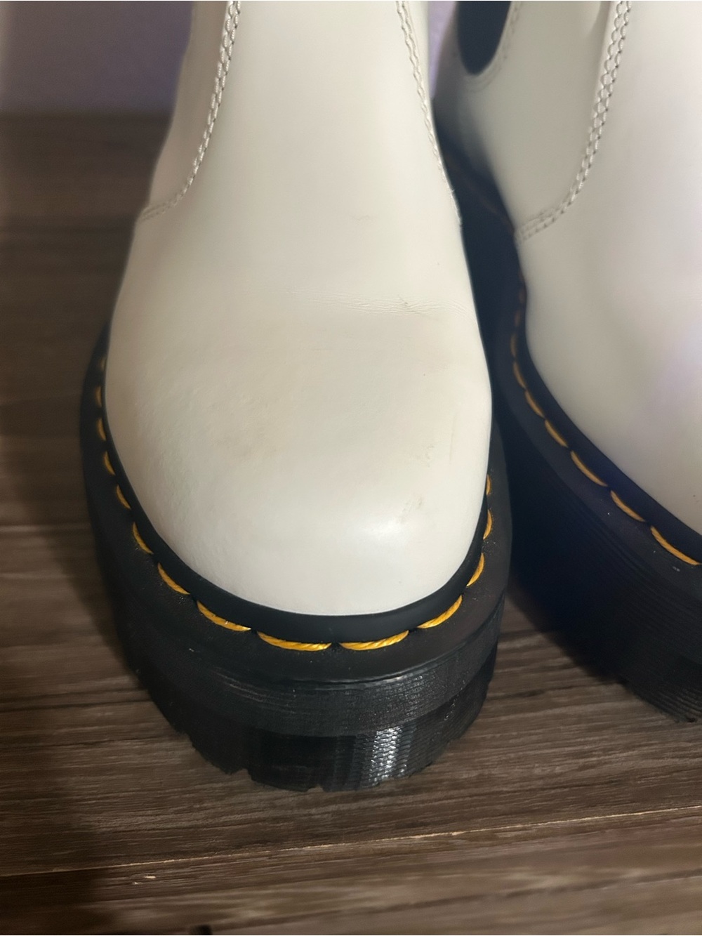 Dr. Martens White Leather Platform Chelsea Boots with Black Soles - Picture 5 of 5